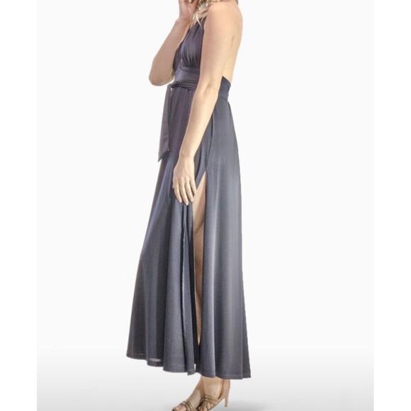 NWT Josa Tulum Cata Maxi Goddess Tie Low Halter Dress – Warm Grey (One Size) - Picture 2 of 10